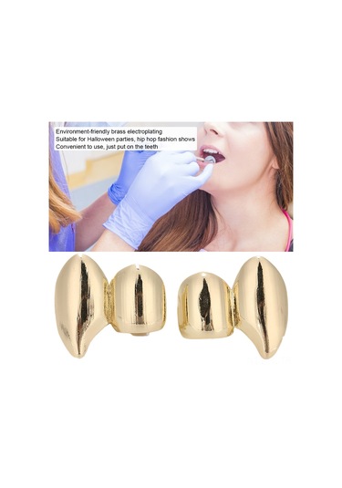 Lemestar Hip Hop Altın Diş Takımı - Gümüş Alçıklı, Kolay Kullanıma Uygun, Halloween Ve Fashion Gösterileri İçin Sertifikalı Dekoratif Aksesuar 2 Adet Gold