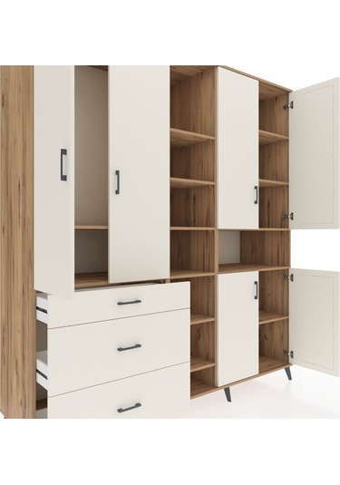 Kronos Dolap 13 Raflı 3 Çekmeceli 6 Kapaklı 220x59x243 Çam-aytaşı/aytaşı Aytası/aytası