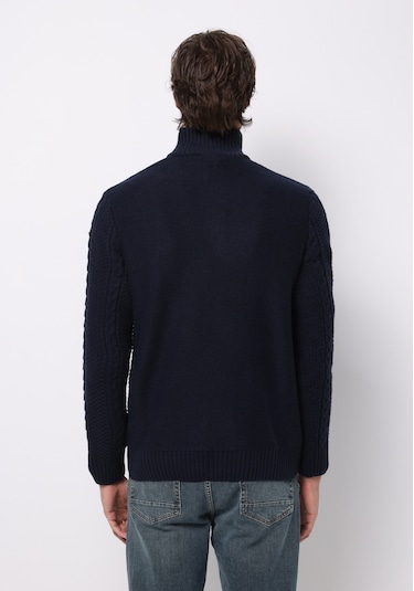 Colins Regular Fit Dik Yaka Jakarlı Erkek Lacivert Kazak Cl1076243 Q1.v1 Nav Lacivert