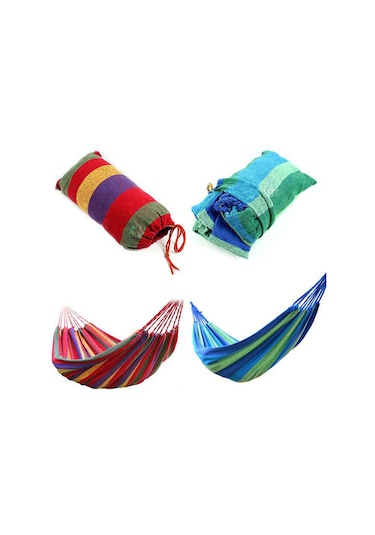 Kanvas Çantalı Hamak Çubuklu Mavi Çizgiler 190 x 80 CM Mavi