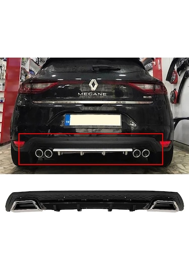 Renault Megane Uyumlu 4 Hb Siyah Difüzör Çiftli Kare Egzoz Görünümlü D Tip Difizör