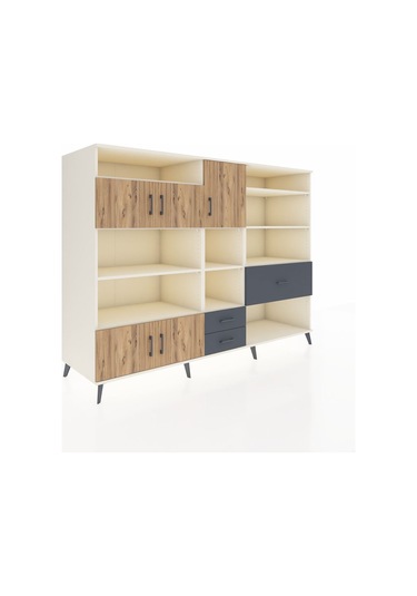 Kronos Dolap 13 Raflı 3 Çekmeceli 5 Kapaklı 220x59x163 Aytaşı-çam Aytaşı-çam/antrasit