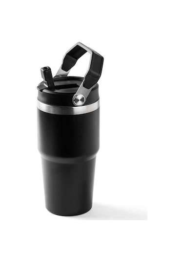 Tantitoni Paslanmaz Çelik Tutacaklı Termos Bardak 600ml Siyah Siyah
