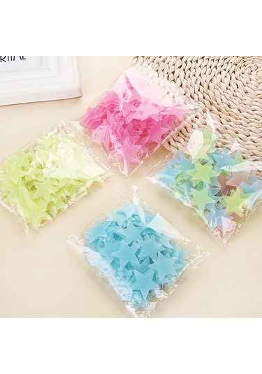 Xiyyadms 100 Adet Parlayan Gece Yıldızı Çıkartması - Çocuk Odası Dekoru İçin Işıkla Şarj Olan Yapışkan Yıldızlar Mavi