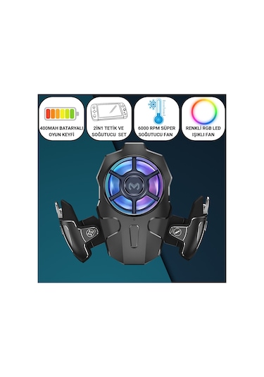 Polham Rgb Işıklı 2si 1 Arada Oyun Tetik Ve Telefon Soğutucu 6000 Rpm Süper Fan, 400mah Batarya, Pubg Ve Call Of Duty Uyumlu