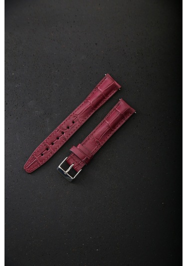Hakiki Deri 18mm Akıllı Pimli Saat Kordonu Bordo