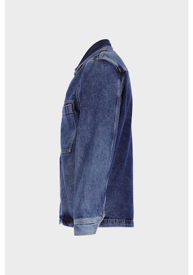 Orta Mavi Regular Fit Fermuarlı Jean Ceket C 4553-110 Mavi