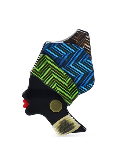 Mavi Blucome Akrilik 2 Renkli Afrika Kız Broş Kadınlar İçin Küpe Giymek Makyaj Modern Bayan Figürü Broş Pins Hediyeler Mavi