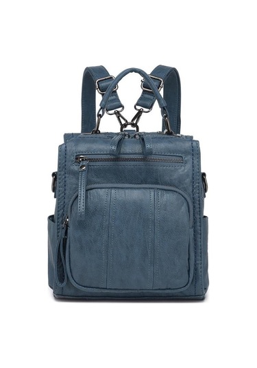 Yıkama Deri Sırt Askılı Kadın Çantası 21k Barcelona 1915 Lacivert
