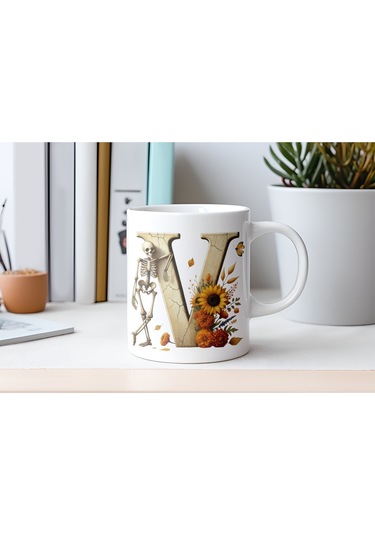 V Harfi Pembe Kareli Kalpli Göz Emojili Kupa Bardak Eğlenceli Kareli Tasarım Kahve Çay Kupası Beyaz