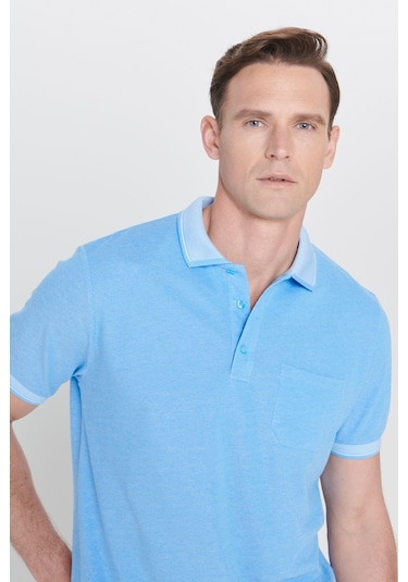 Ac&Co / Altınyıldız Classics Polo Yaka Cepli Regular Fit Bol Kesim Düz Tişört - 465117502 Mavi