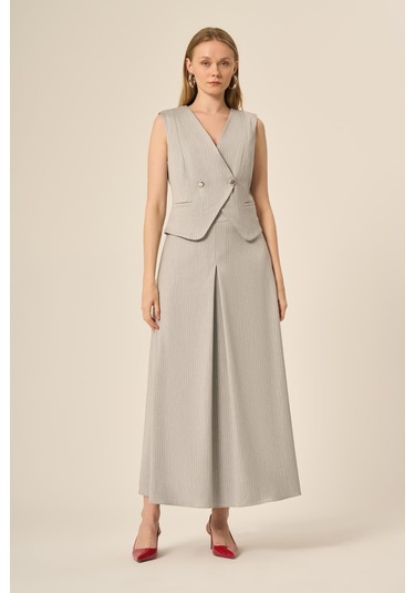 Ftz Women Kadın Yelek Etek Çizgili Takım Gri 31147 Gri