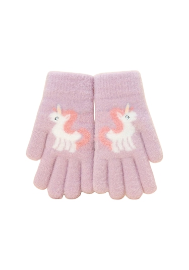 Petityu Pembe Örme Unicorn Eldiven 6-12 Yaş Pembe