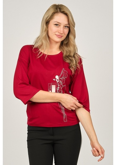 Sistas Kadın Desenli Bluz 6690208 Bordo-Bordo