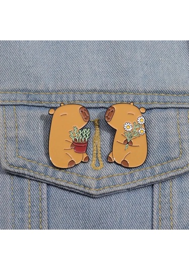 Sevimli Capybara Emaye Pimleri Karikatür Hayvan Metal Broş Gömlek Sırt Çantası Yaka B B