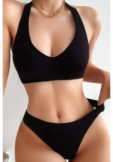 Kadın Siyah Seamless Tanga Sütyen Takım Çok Renkli