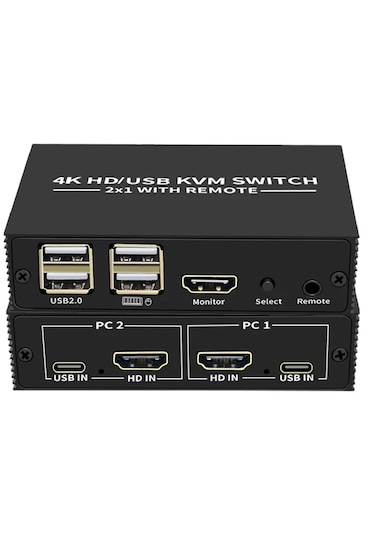 Alfais 4306 Hdmi Kvm Switch 2 Port Usb Type C 2 PC Tek Kasa Klavye ve Mouse Kontrol Çoklayıcı