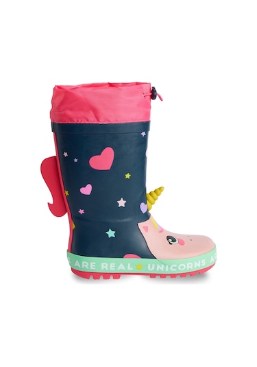 Denokids Kalpli Unicorn Kız Çocuk Lacivert Pembe Yağmur Botu Lacivert - Pembe