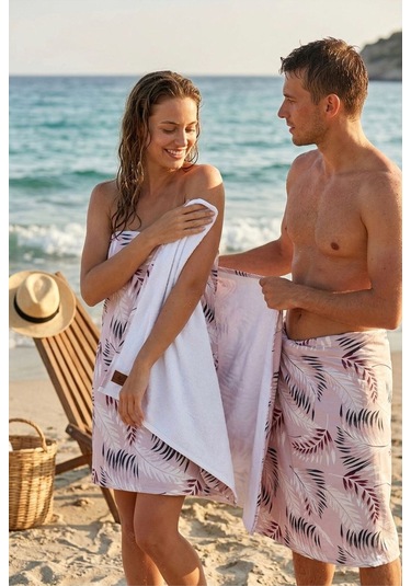 Modern Botanik Pembe Plaj Havlusu 70 X 150 Cm Pembe