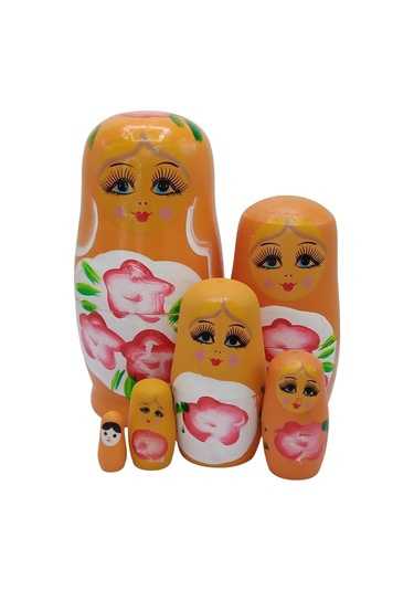 Ahşap Matruşka Bebek Altılı Set Turuncu