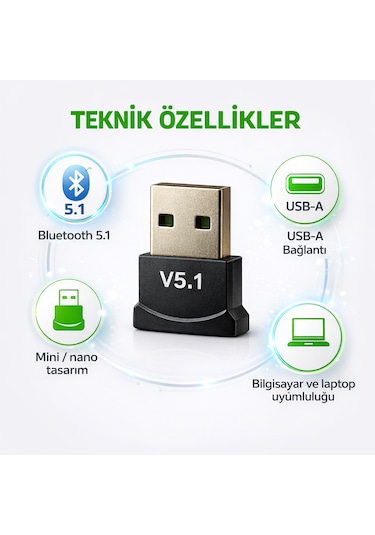 Bluetooth Usb Dongle V5.1 Kablosuz Bağlantı Adaptörü