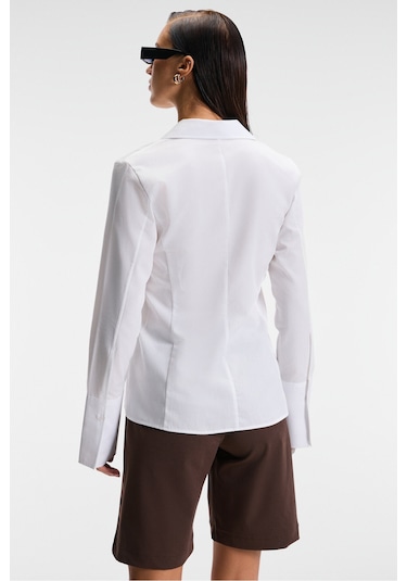 PAPILUS Kadın Regular %100 Organik Pamuk İnce Uzun Gömlek Yaka Uzun Kollu Beyaz Gömlek