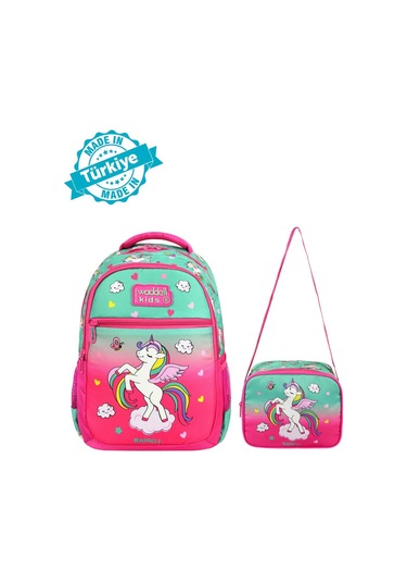 Waddell Lisanslı Fuşya Unicorn Desenli Kız Çocuk İlkokul Sırt Çantası Ve Beslenme Çantası