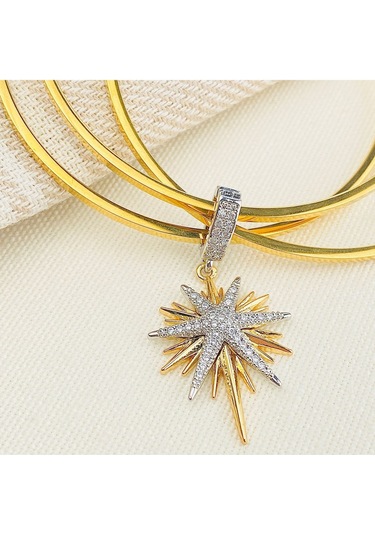 Çelik Ajda Bilezik Charmlı Ajda Bilezik Zirkon Taşlı Kutup Yıldızı Gold Gümüş Gold