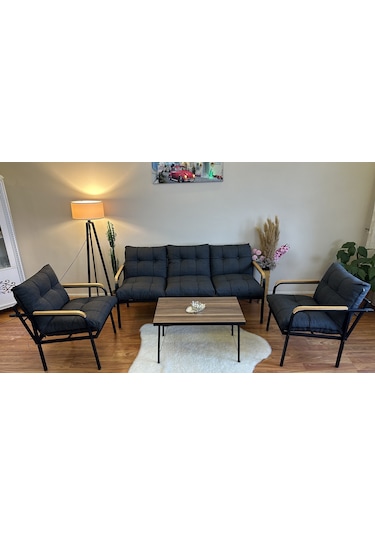 Modern Style Home Modern Sarıyer Balkon, Bahçe, Cafe - Metal Kanepe Koltuk Takımı - 3+1+1+ Sehpa Antrasit Modernk031 Antrasit