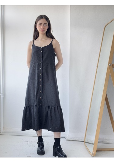 Retrobird Adel Askılı Brode Elbise Kadın Siyah-13847 Siyah