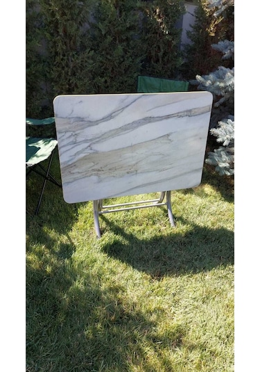 Dekoratif Katlanır Masa Bahçe Ve Çalışma Masası 60 90 Beyaz Mermer