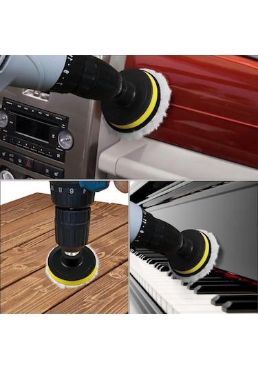 Ximistore9 3 İnç 7 Parça Yün Cila Disk Seti - Otomobil Cila/waxlama İçin - M10 Matkap Adaptörü Dahil