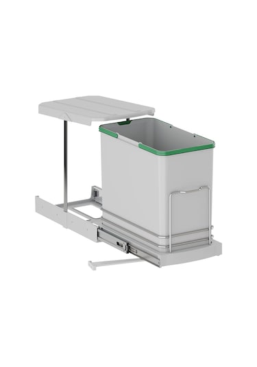 S-2571-g Gri Teleskopik Raylı Plastik Gövde Çöp Kovası 24 Lt. Gri