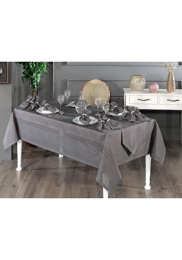 Corvver 26 Parça Dertsiz Masa Örtüsü Takımı Antrasit Antrasit