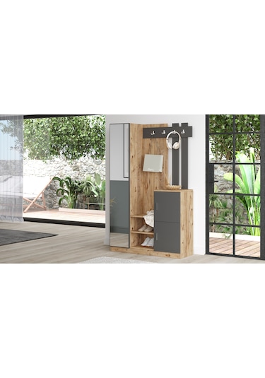 Yurudesign Roger Vestiyer Portmanto Ayakkabılık Çam-Antrasit
