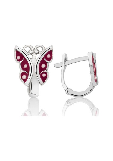 Gümüş Kırmızı Kelebek Çocuk Küpesi