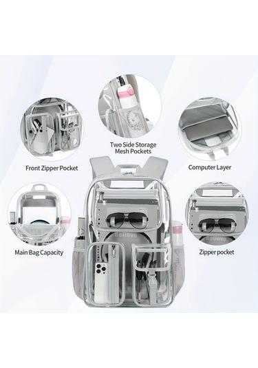 Honeybeeshop Mor Cuangel Sağlam Şeffaf Sırt Çantası Büyük Kapasite Okul Spor Seyahat Çantası Mor