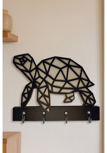 Kaplumbağa Figürlü Duvar Anahtarlık Askısı Siyah - Beyaz