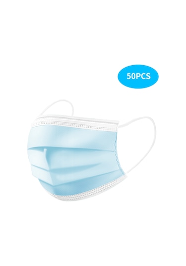Vkemall 50 Adet Tek Kullanımlık Mavi Maske - 3 Katlı Tekstil, Toz Ve Toz Partiküllerine Koruma, Nemlendirici Ve Konforlu Kulaklı