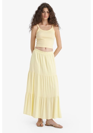 Defacto Yüksek Bel Pamuk Astarlı Krinkıl Viskon Maxi Etek D5033ax25smyl487 Sarı