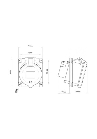 Bemis Cee Norm 5x32a 380v Ip44 45 Derece Eğik Makina Prizi