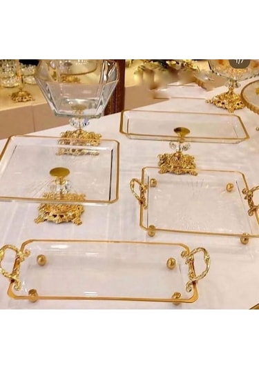 Assa Bazaar Gold Detaylı 5 Parça Cam Sunum Seti