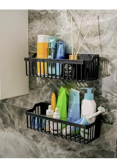 Yapışkanlı Banyo Mutfak Düzenleyici Raf Organizer. Çift Siyah
