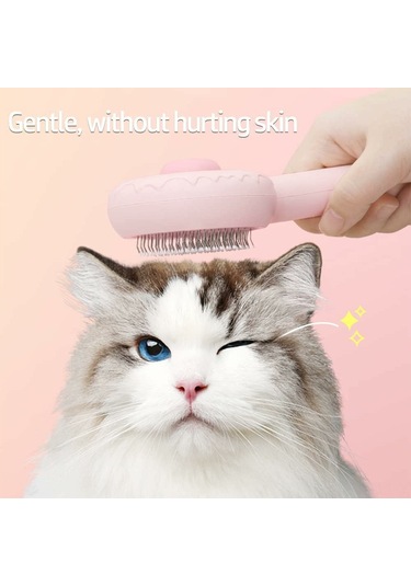 Geeksen Kedi Ve Köpek Bakım Fırçası - Otomatik Temizleme, Uzun Ve Orta Tüy, Dokunmatik Düğme, Masaj Ve Tüy Alma, Pembe