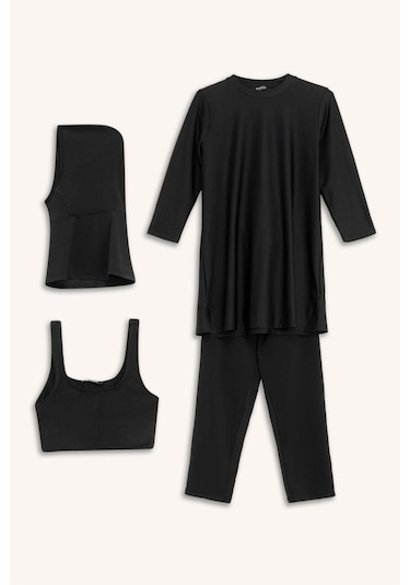 DeFacto Regular Fit 4'lü Hızlı Kuruyan Burkini Tesettür Basic Düz Mayo Takım E3513AX25HSBK81 DeFacto Regular Fit 4'lü Hızlı Kuruyan Burkini Tesettür Basic Düz Mayo Takım E3513AX25HSBK81