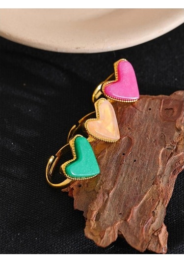 Novahub Rose Şeker Tatlı Y2k Doğal Taş Paslanmaz Çelik Kalp Aşk Açık Halka Ayarlanabilir Gerçek Altın Kaplama Kadınlar İçin Rose Gold Takı Rose Gold