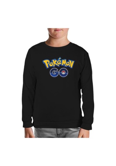 Pokemon Go - Logo Siyah Çocuk Sweatshirt Siyah