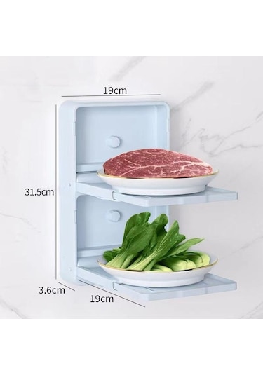 Pazly Detaylı Mavi Mutfak Geri Çekilebilir Sebze Rafı, Duvara Monte Plastik Sebze Rafı, Katlanabilir Bulaşık Tepsisi Depolama Mavi