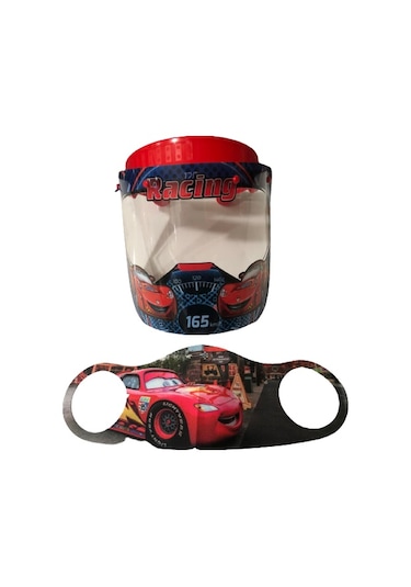 Gürbey Racing Baskılı Çocuk Siperlik + Araba Desenli Çocuk Maske