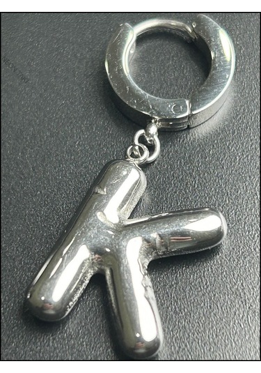 K Harfi, Balon Formlu, Paslanmaz Çelik Küpe 296, Gümüş Renk Gümüş